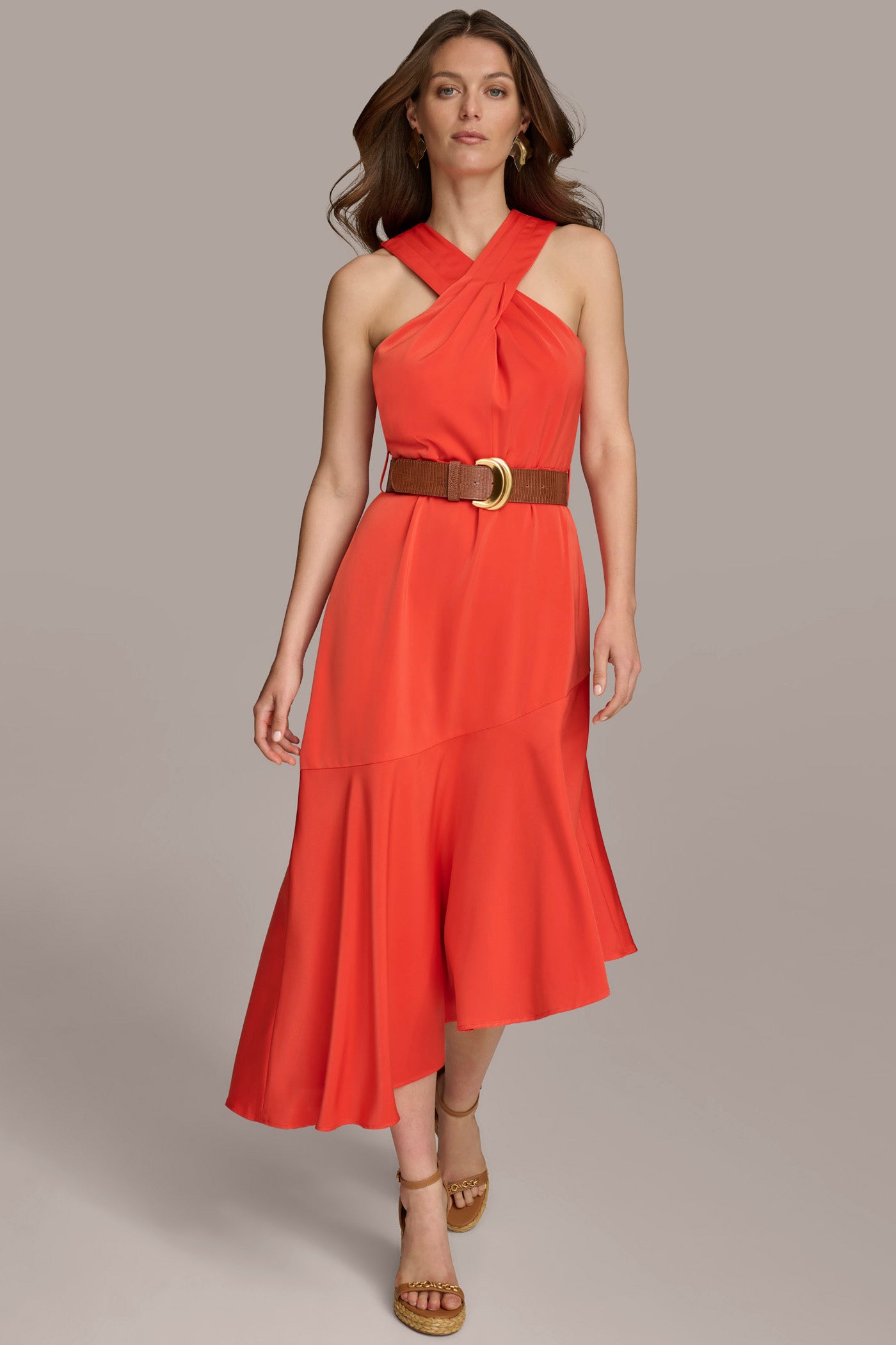 (image for) UNIQUE CRISS CROSS HALTER MIDI ASYMMETRICAL SKIRT